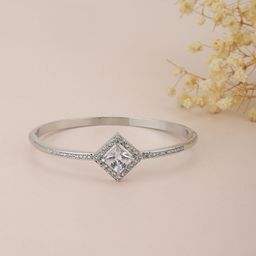 Carlton London Women Silver-Toned Brass Cubic Zirconia Handcrafted Rhodium-Plated Link Bracelet-17