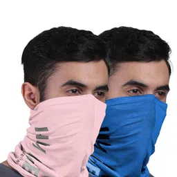 FREECULTR Unisex Pack Of 2 Blue & Peach Coloured Printed Anti Microbial Bamboo Bandana Headband-52