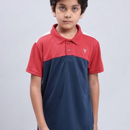 Technosport Boys Colourblocked Polo Collar Antimicrobial Slim Fit Sports T-shirt-image-81