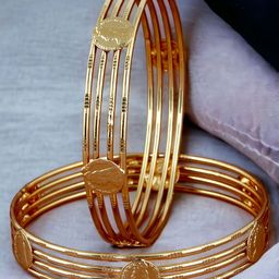 LUCKY JEWELLERY Set Of 2 Gold-Plated Victoria Coin Bangles-32