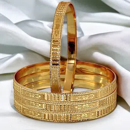 LUCKY JEWELLERY Set Of 4 Gold Plated Floral Design Bangles-image-29