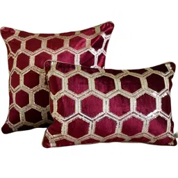 TARA- Sparkling Homes Maroon & Gold-Toned Geometric Velvet Rectangle Cushion Cover-image-63