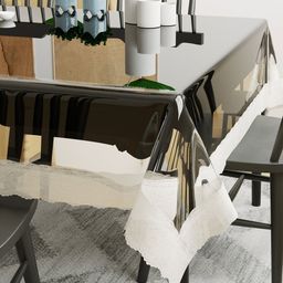 DREAM WEAVERZ Transparent & White Stitched Border 6-Seater Rectangle Dining Table Cover-image-27