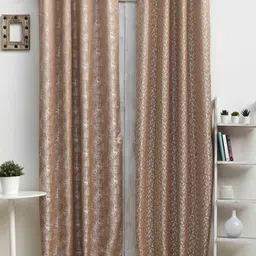 Ariana Coffee Brown & Silver-Toned 2 Pieces Floral Room Darkening Window Curtains-image-69