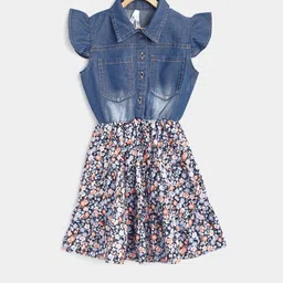 StyleStone Girls Blue & White Printed Fit and Flare Dress-image-24