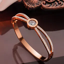 Jewels Galaxy Rose Gold-Plated American Diamond Studded Bangle-Style Bracelet-35