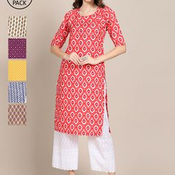 1 Stop Fashion Women Pack Of 6 Geometric Printed Thread Work Summer Sheers Crepe Kurta-picture-11
