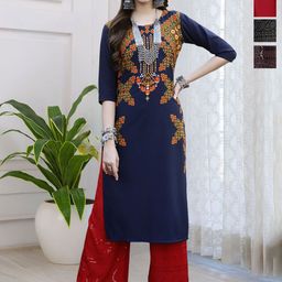 HERE&NOW Selection Of 4 Ethnic Motifs Printed Round Neck Straight Kurtas-picture-14