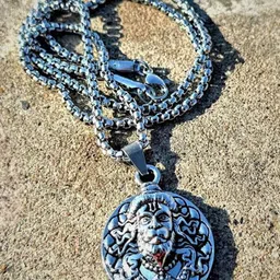 P. R. PRINTS Stainless Steel Silver-Plated Circular Hanuman Ji Face With Chains-53