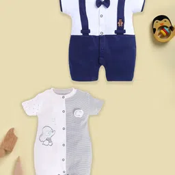 BABY GO Infant Boys Pack Of 2 Printed Pure Cotton Rompers-image-73
