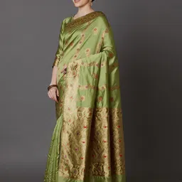 shree krishna fashion Woven Design Zari Silk Blend Kanjeevaram Saree-image-34