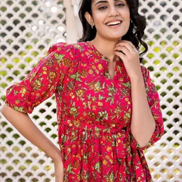 KALINI Floral Print Puff Sleeve Maxi Dress-image-73