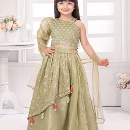 Tiny Kingdom Girls Embroidered Sequinned Ready to Wear Lehenga & Blouse With Dupatta-image-85