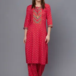 Shree Floral Printed Tie-up Neck Gotta Patti Liva Straight Kurta With Trousers-picture-15