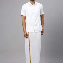 Ramraj Men Solid Adjustable Dhoti with Border image 4