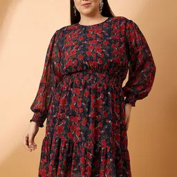 all about you Floral Print Puff Sleeve A-Line Dress-image-88