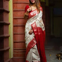 sanjana  silk SANJANA SILK Woven Design Zari Silk Blend Kanjeevaram Saree-picture-7