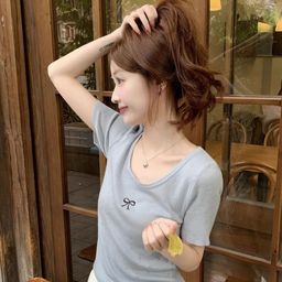 KPOP Women Embroidered Scoop Neck Short Sleeves Top-image-48