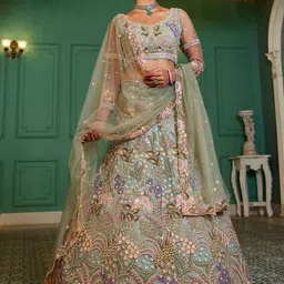 panchhi Embroidered Sequinned Semi-Stitched Lehenga & Unstitched Blouse With Dupatta-picture-32
