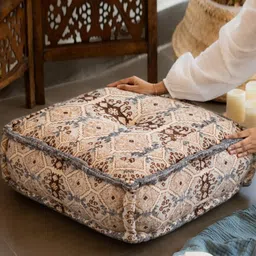 Ritualistic Rust & Grey Hand Block Printed Cotton Square Floor Cushion-7