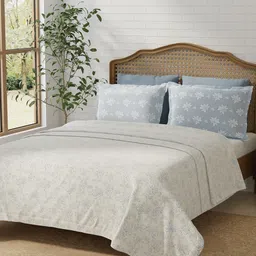 Layers Blue & White Floral Printed 180TC Double Cotton King Bedsheet Set 2.74 m x 2.74 m-image-96