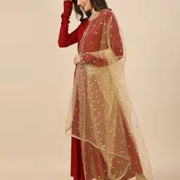 Dupatta Bazaar Floral Embroidered Sequinned Net Dupatta image 3