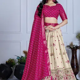 Aika Printed Ready to Wear Silk Lehenga & Unstitched Blouse With Dupatta-picture-39