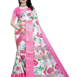 J 6 DESIGNER Floral Zari Silk Blend Block Print Saree-picture-5