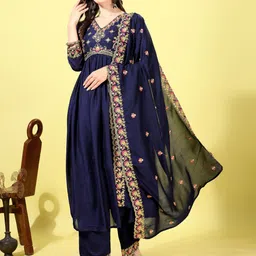 Hirvanti Fashion Women Ethnic Motifs Embroidered Regular Thread Work Kurta with Palazzos & With Dupatta-picture-17