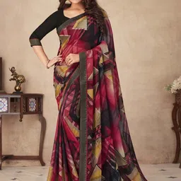 Styleveda Patchwork Embroidered Border Georgette Saree With Unstitched Blouse Piece-picture-7