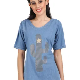 CEFALU Print Denim Top-34