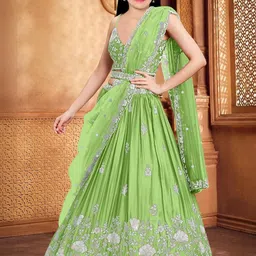F Plus Fashion Girls Embellished Semi-Stitched Lehenga & Unstitched Blouse With Dupatta-image-47