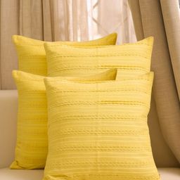 SLEEPY THREADS Yellow 4 Pieces Embellished Cotton Square Cushion Covers-image-61