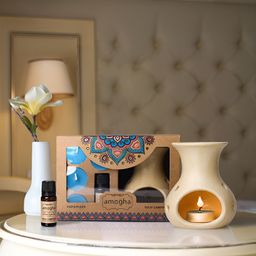 Iris Beige Amogha Lavender Khus Fragrance Vaporizer with 4 Tealights and 10ml oil-1