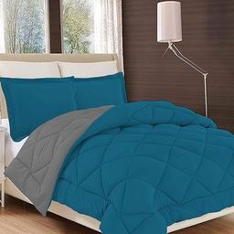 Comfowell Blue Checked Heavy Winter Microfiber 210 GSM Reversible Double Bed Comforter-17