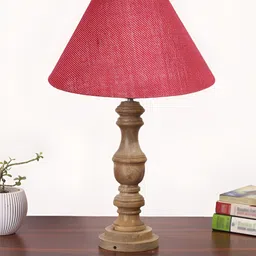 Devansh Pink Wood Traditional Frusturical Shaped Table Lamp-13