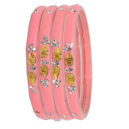 ZULKA Set Of 4 Zircon & Gemstone-Studded And Beaded Glossy Finished Bangles-image-74