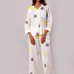ETC Women Polka Dots Printed Pure Cotton Night suit-image-4