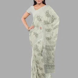 The Chennai Silks Floral Linen Blend Fusion Bhagalpuri Saree-picture-43