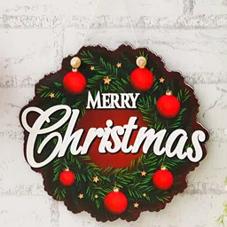 eCraftIndia Green & Red Embellished Wooden Christmas Hanging Wreath-54