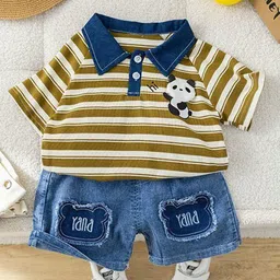 POP STREET KIDS Boys Striped Polo Collar T-shirt With Shorts-image-102