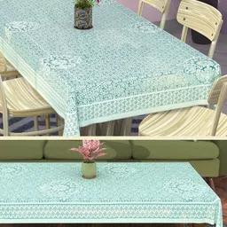 Aura Blue 2 Pieces Printed 4-Seater Cotton Table Cover-27