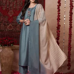 GoSriKi Notch Neck Kurta With Palazzos And Dupatta-58