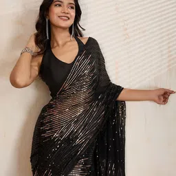 CLEMIRA Embellished Sequinned Pure Georgette Saree-picture-24