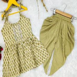 Shoryam Fashion Girls Ethnic Motifs Printed Top with Dhoti Pants-image-35