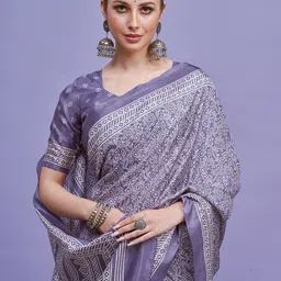 KALINI Floral Block Printed Dola Silk Saree With Blouse Piece-picture-43