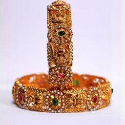 POSHIFY Set of 2 Gold-Plated Pure Brass Artificial Stones and Beads Bangles-image-90