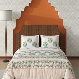 tundwal's White & Blue Floral Printed Pure Cotton 210 TC King Bedsheet Set- 2.74m x 2.74m-image-86