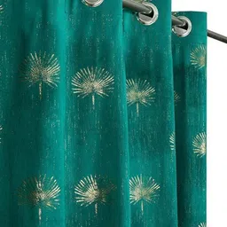 Aura Green & Gold Toned 2 Pieces Floral Printed Room Darkening Velvet Long Door Curtains-picture-37