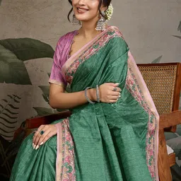 TASRIKA Solid Printed Border Block Print Saree-picture-28
